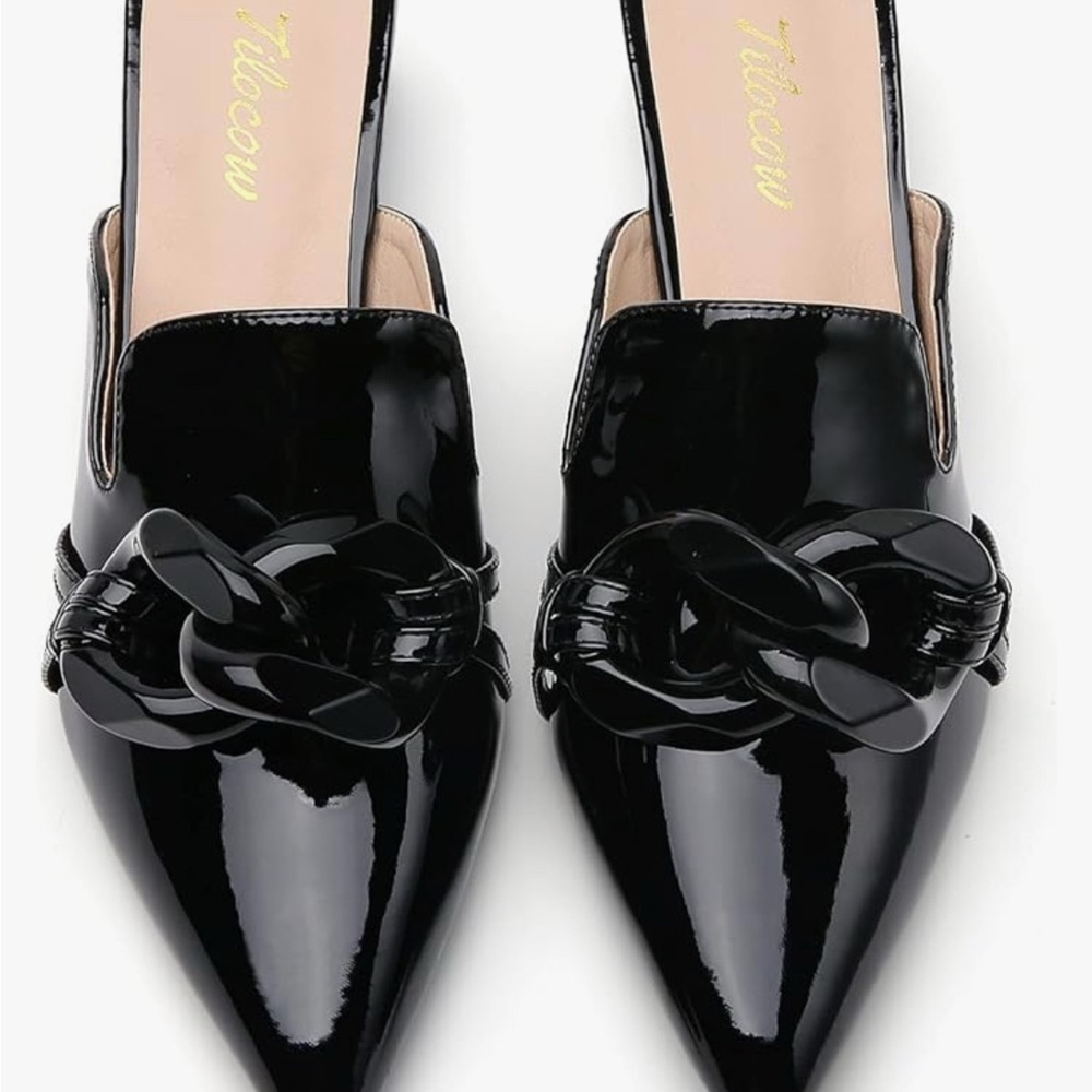Black Patent Leather Mules with Twisted Detail